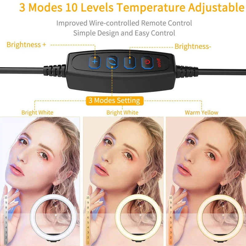 10 inch LED Selfie Ring Light Dimmable Photography Fill Lamp with Mini tripod for Phone Tiktok Live Video Photo Studio Ringlight - Stardrop Supply Co