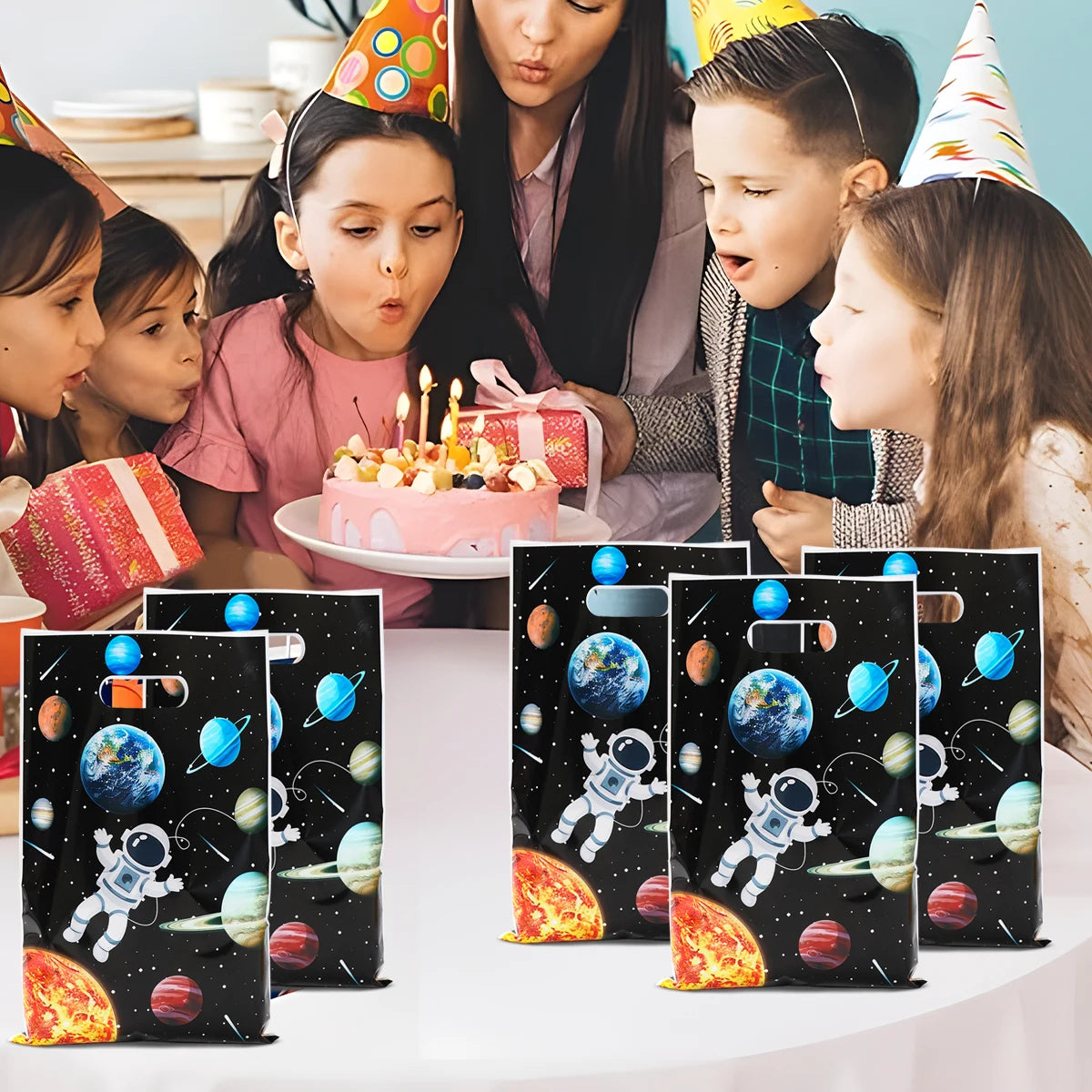 10/25/50Pcs Cartoon Outer Space Astronaut Theme Party Gift Packing Bag Candy Cake Pouch Bag for Kids Happy Birthday Party Favors - Stardrop Supply Co